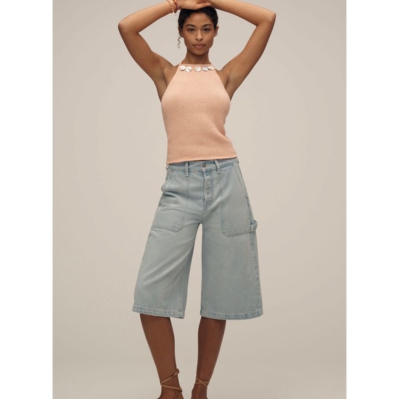 Etica Wide Leg Crop Jeans Light Wash Button Fly‎ Carpenter Style Size 29